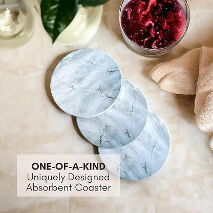 Ceramic Absorbent Coasters Set of 6 with Holder, Marble Drink Coasters for Coffee Table, Water Absorbing Coaster (Porcelain)