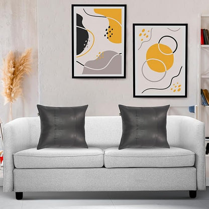 LL LEATHER LOVERS Lambskin Leather Pillow Cover - Sofa Cushion Case - Decorative Throw Covers for Living Room & Bedroom, 18x18 Inches - Black Pack of 2
