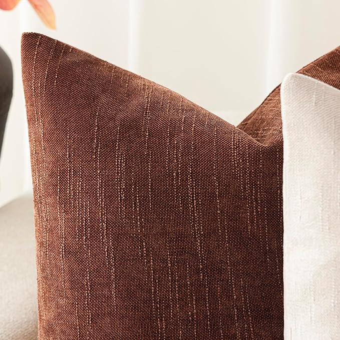 Foindtower Pack of 2 Soft Textured Chenille Throw Decorative Pillow Covers Square Accent Solid Cushion Cover Cozy Neutral Farmhouse Pillow Case for Couch Sofa Bedroom Living Room 26x26 Inch,Red Taupe