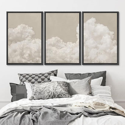 MUDECOR Framed Wall Art Print Set Serene Sky Filled with Fluffy Clouds Illustrations Modern Art Decorative Colorful Chic for Living Room, Bedroom, Office - 24"x36"x3 Black