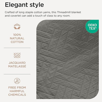 Threadmill Luxury Cotton Blankets for King Size Bed | All-Season Cozy 100% Cotton King Blanket | Criss Cross Jacquard Soft & Lightweight Coverlet fits California King Size Bed, 104x92 | Dark Grey