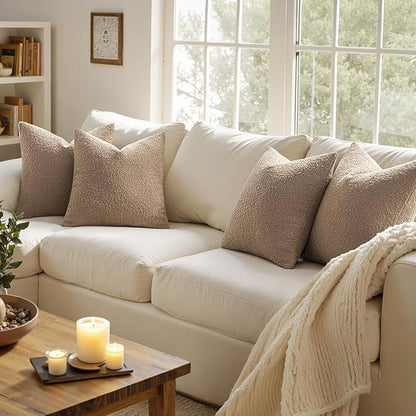 MIULEE Pack of 4 Decorative Textured Boucle Throw Pillow Covers 18x18 Inch Camel Accent Solid Pillow Cases Soft Couch Cushion Covers for Modern Farmhouse Boho Chair Sofa Bed Livingroom Home Decor