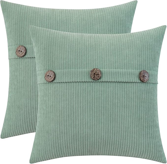 HWY 50 Sage Green Chenille Throw Pillow Covers 20x20 Inch with Triple Buttons, Soft Spring Farmhouse Accent Decorative Cushion Cases for Couch Sofa Bed Living Room Pack of 2