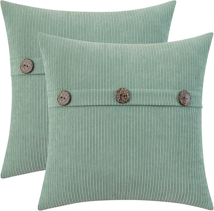 HWY 50 Sage Green Chenille Throw Pillow Covers 20x20 Inch with Triple Buttons, Soft Spring Farmhouse Accent Decorative Cushion Cases for Couch Sofa Bed Living Room Pack of 2