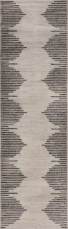 Rugshop Bohemian Stripe Stain Resistant High Traffic Living Room Kitchen Bedroom Dining Home Office Area Rug 2' x 7' Cream
