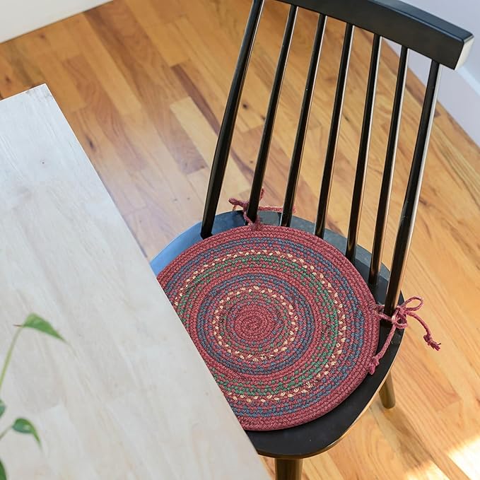 Homespice Jamestown Jute Braided Kitchen Chair Pads 15x15 Set of 2 - Vibrant Colors, Naturally Comforting & Reversible