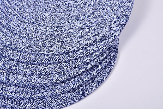 4 Pack Oval Woven Placemats, 12x16 inches Rattan Place Mats Cotton Pot Holders Wicker Tablemats Boho Braided Heat Resistant Mats, Plate Chargers for Table (Mix Blue, Oval Set of 4)