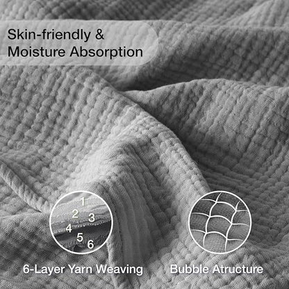 100% Cotton Muslin Blanket 50" x 60", Breathable and Lightweight Cotton Throw Blankets for Couch, Soft Cooling Summer Gauze Blanket for Adults All Season, Grey