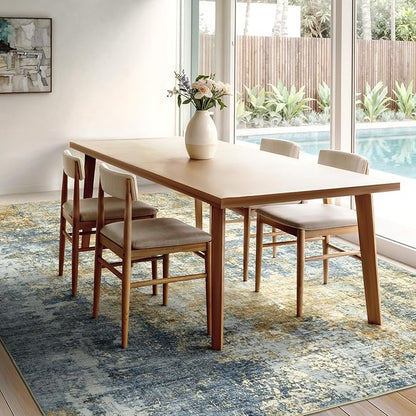 Area Rug Living Room Rugs - 9x12 Modern Abstract Soft Indoor Neutral Washable Rug Stain Resistant Non-Slip Low Pile Carpet for Bedroom Dining Room Home Office - Blue/Grey/Yellow