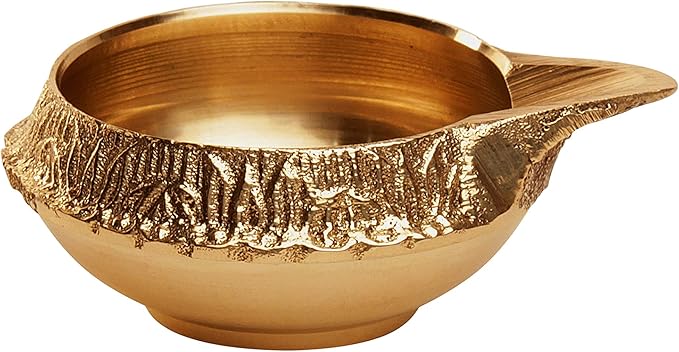 AVADOR Handmade Brass Indian Puja Oil Lamp, Golden Diya Lamp Engraved Design Diya for Diwali Pooja 2.5 Inch (12)