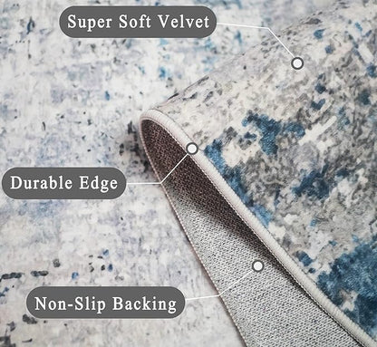 vivorug Washable Rug, Ultra Soft Area Rug 4x6, Non Slip Abstract Small Rug, Stain Resistant Rugs for Living Room Bedroom, Modern Fluffy (Gray/Navy, 4'x6')