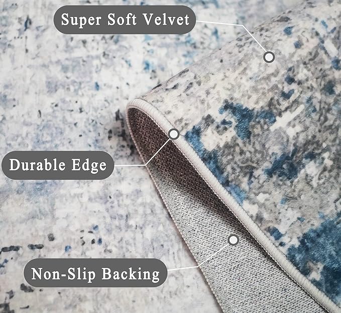 vivorug Runner Rug 2'x7' Machine Washable Non-Slip Runners for Hallways Kitchen Entryway Laundry Room Modern Abstract Carpet Hallway Runner Grey/Navy