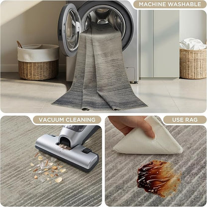 Joydeco 5x7 Area Rugs for Living Room, Washable Modern Abstract Non Slip Soft Rug, Low Pile Carpet for Bedroom, Dining Room, Home Office, Pet & Child Friendly, Beige & White & Dark Gray