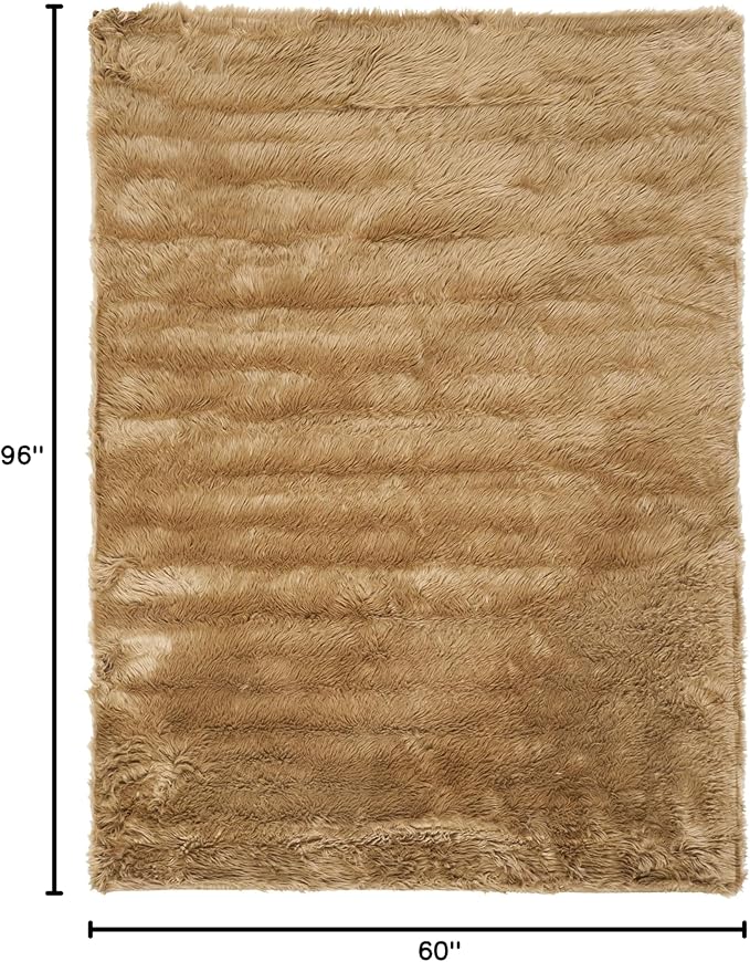 SAFAVIEH Faux Sheep Skin Collection 5' x 8' Camel FSS115E Silken Glam 2.35-inch Thick Area Rug