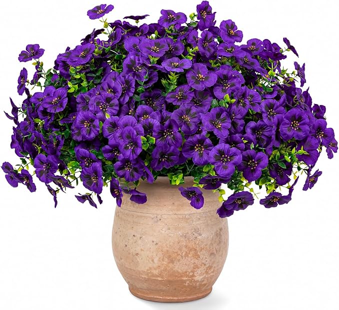 Artificial Flowers, 24 Bundles, Decorative Bouquets for Home, Wedding, Garden, Office Decor (Dark Purple)