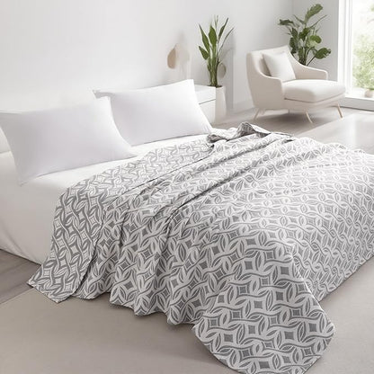 NTBAY 3 Layers Cotton Muslin 68x92 Twin Bed Blanket, Super Soft Breathable Thermal Yarn Dyed Quilt for Adults, Perfect Lightweight Blanket for Couch Sofa Bed All Seasons, Grey Twisted Line