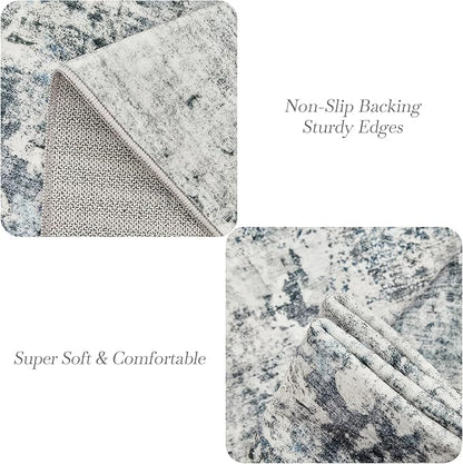 Abstract Rug 8x10 Large Living Room Rugs Neutral Modern Washable Area Rugs for Bedroom Dining Room Non-Slip Stain Resistant Foldable Thin Rug Gray Blue