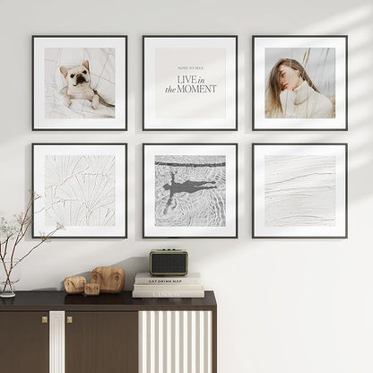 20x20 inch Metal Picture Frame - Thin Aluminum Square Photo Frames with 16x16 Removable Mat - High Definition Plexiglass - Vertical and Horizontal Display - Wall Hook Hanging Hardware Included - Black, Set of 1