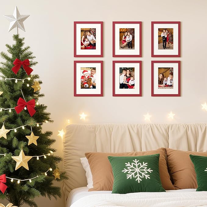 upsimples 8x10 Picture Frame Set of 5, Display Pictures 5x7 with Mat or 8 x 10 Without, Wall Gallery Photo Frames, Red