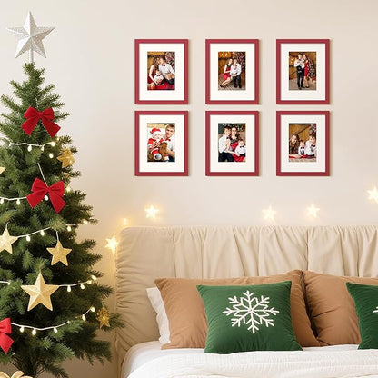 upsimples 8x10 Picture Frame Set of 5, Display Pictures 5x7 with Mat or 8 x 10 Without, Wall Gallery Photo Frames, Red