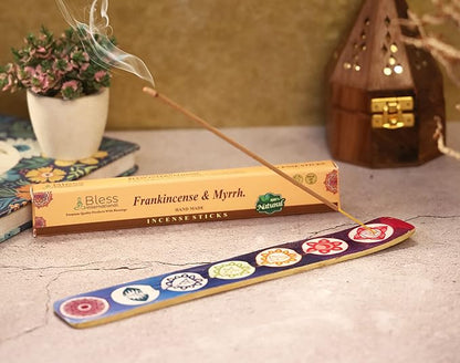 Bless-International Traditional-Handmade-Burner Wooden-Incense-Stick-Holder Ash-Catcher-Stand for-Aromatherapy-Meditation-Yoga (Seven Chakkra) 10 Inches, Pack of 1