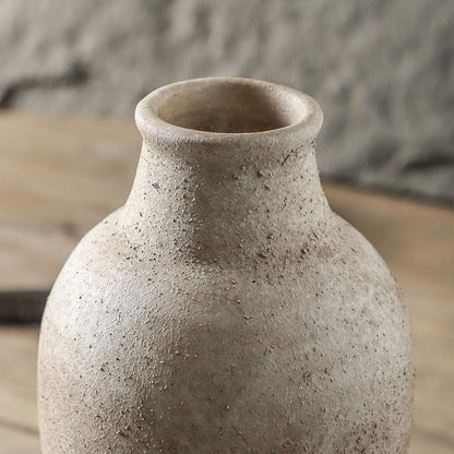 Handmade Rustic-Style Ceramic Decorative vase, Dimensions 8.3 x 5.5 inches, Featuring Distressed Gray and Terracotta hues, Suitable for Rustic, Country, and Various Decor Styles.