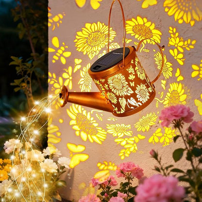 Solar Watering Can Lights, Sunflower Decorative Hanging Lantern Solar Lights Outdoor Waterproof, Gifts for Mom Women Grandma Birthday, Retro Metal Garden Decor for Outside Yard Patio Pathway Lawn