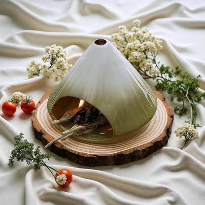 Handmade Ceramic Palo Santo Holder Burner & Sage Holder - Mini Tabletop Chiminea Burner Tray with Ash Catcher, Decorative Incense Holder for Spiritual Meditation & Yoga