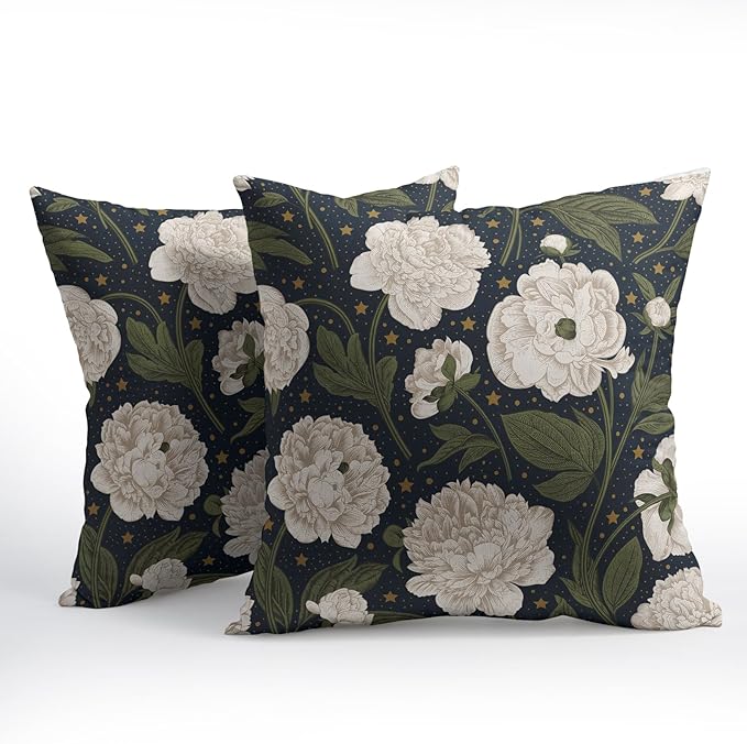Vitage Floral Pillow Covers 22x22 Set of 2 Navy Blue Chinoiserie Pattern Rustic Spring Flower Decorative Outdoor Farmhouse Zipper Pillowcases Decorations Throw Cushion Cover Decor for Couch Sofa Bed