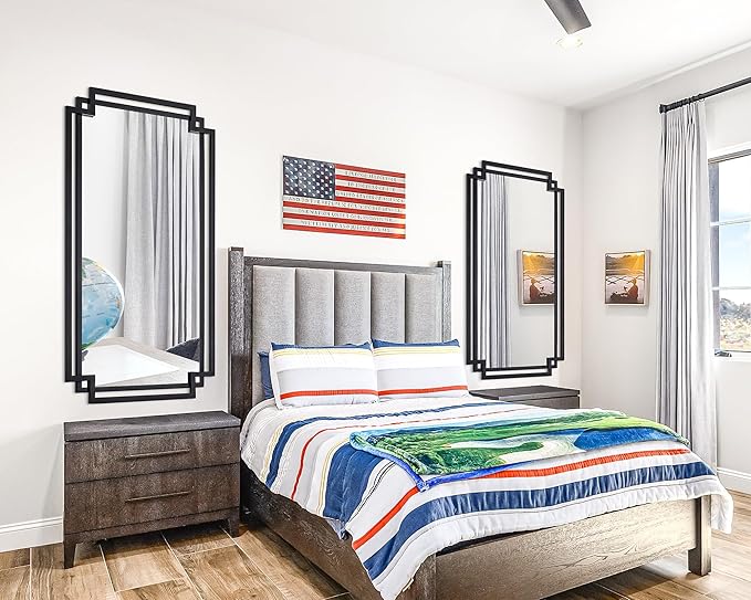 30" x 59" Large Wall Mirror for Decor, Black Decorative Mirror with Irregular and Rectangular Metal Frame, Black Large Bathroom Mirror Above Sink, Hang Vertically or Horizontally