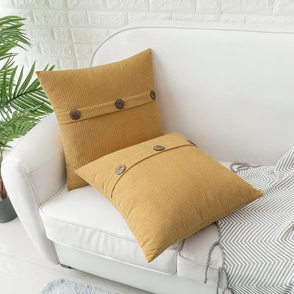 HWY 50 Mustard Yellow Chenille Throw Pillow Covers 22x22 Inch with Triple Buttons, Soft Farmhouse Accent Decorative Cushion Cases for Couch Sofa Bed Living Room Pack of 2