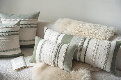 Boho Lumbar Pillow Covers 14x36 Inch Long, Green Textured Decorative Couch Pillow Cases for Farmhouse Home Decor, Accent Cushion Cover for Sofa, Bed, Living Room, Bedroom, Pack of 1
