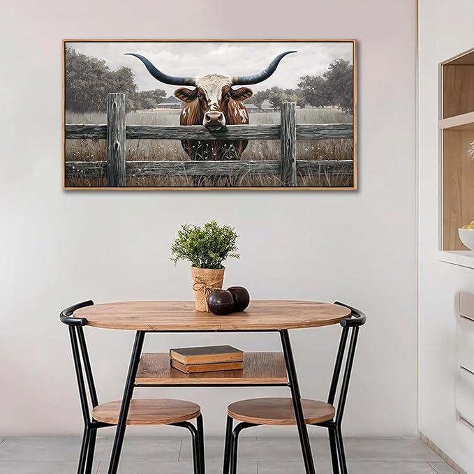 Highland Cow Wall Art - Rustic Farmhouse Wall Art for Country Wall Decor, Vintage Artwork for Walls, Framed Pictures for Living Room, Large Canvas Painting for Bedroom Above Bed 20×40IN