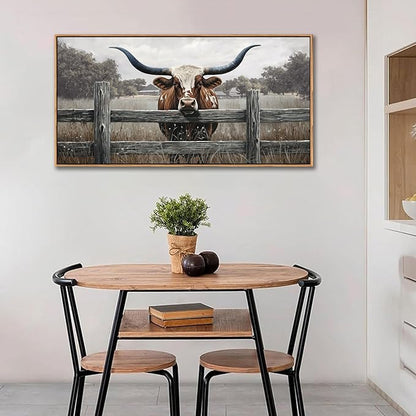Highland Cow Wall Art - Rustic Farmhouse Wall Art for Country Wall Decor, Vintage Artwork for Walls, Framed Pictures for Living Room, Large Canvas Painting for Bedroom Above Bed 20×40IN