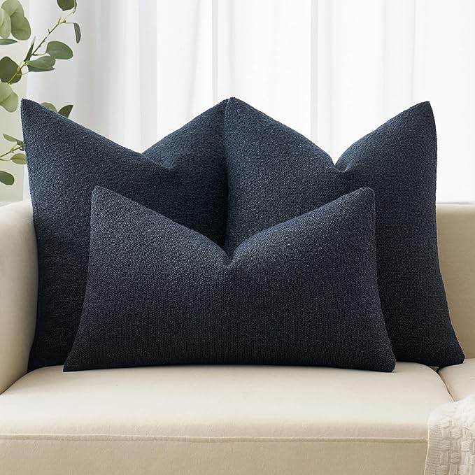 MIULEE 20x20 Inch Decorative Pillow Covers for Couch Bed Set of 2 Textured Boucle Neutral Winter Throw Pillows Navy Blue Accent Solid Cushion Pillowcases Sofa Livingroom Home Decor
