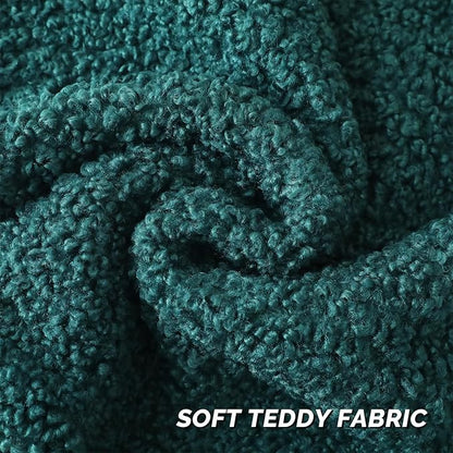 FUTEI Dark Green Throw Pillow Covers 24x24 Inch Set of 2,Furry Faux Fur Teddy Boucle Textured Cushion Covers,Soft Fluffy European Pillow Shams,Home Decor for Couch Bed Living Room Office Car