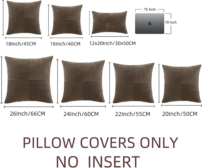 Fancy Homi 2 Packs Dark Brown Samll Decorative Throw Pillow Covers 14x14 Inch with for Couch Bed Sofa, Rustic Farmhouse Boho Home Decor, Soft Corss Patchwork Corduroy Square Cushion Case 35x35 cm