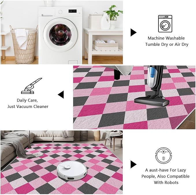 Diamond Checkered Rug 7x9, Soft Ultra Soft Faux Wool Abstract Geometric Rugs, Indoor Floor Mats Carpet, Non Slip&Non-Shedding Low Pile Washable Rugs, Modern Red Rug for Bedroom
