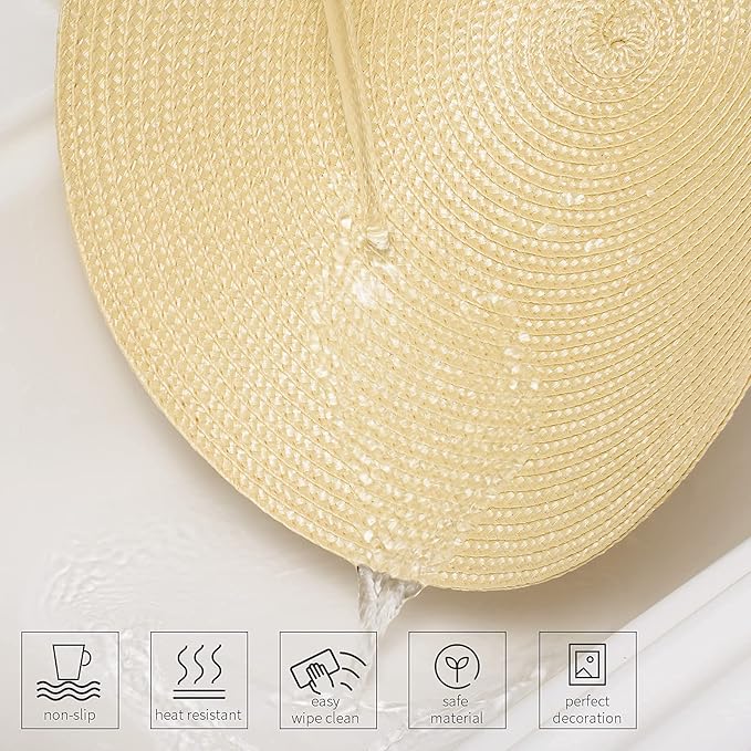 AHHFSMEI Round Braided Placemats 15 Inch Round Table Mats for Dining Tables Natural Woven Heat Resistant Place mats Set of 6 (Beige)