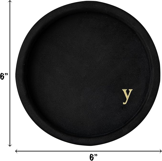 COLLECTIVE HOME - Velvet Jewelry Tray, 6" Monogrammed Jewelry Dish, Smooth Velour Display Dish for Rings, Earrings, Necklaces, Makeup, Personalized Gifts for Women (Black-y)