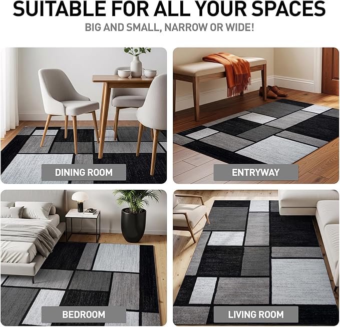 Rugshop Contemporary Modern Boxes for Home Office,Living Room,Bedroom,Kitchen Non Shedding Square Area Rug 6'6" x 6'6" Gray