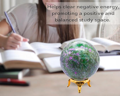 Amazing Gemstone Ruby Fuchsite Crystal Ball with Stand - 2.5 Inches Large Crystal Sphere Meditation Balls for Witchcraft and Decorative Balls