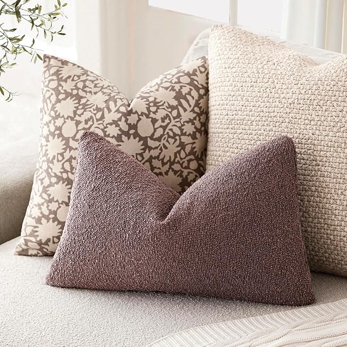 Foindtower Decorative Textured Boucle Throw Pillow Covers Accent Solid Lumbar Pillow Cases Neutral Soft Cozy Couch Cushion Case for Chair Sofa Bedroom Living Room Home Decor 12x20 Inch,1PC,Dark Purple