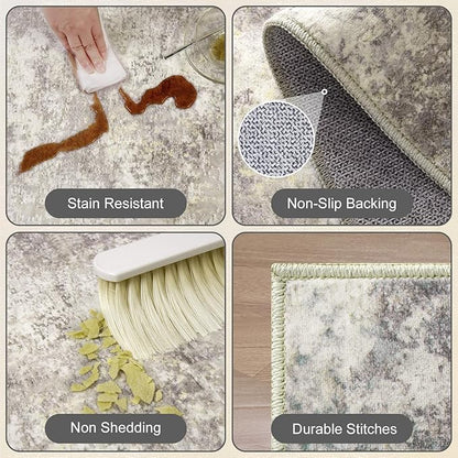 Washable Area Rug 5x7 - Neutral Modern Abstract Rugs, Soft Non Slip Thin Carpet with for Bedroom, Under Dining Room Table, Home, Office, Dorm, Office Rolling Chair - Brown Grey