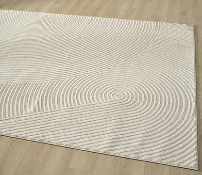 Abani Cream Area Rug 9' x 12' for Living Room, Bedroom - Zen Reiki Circles Pattern - Durable & Easy to Clean