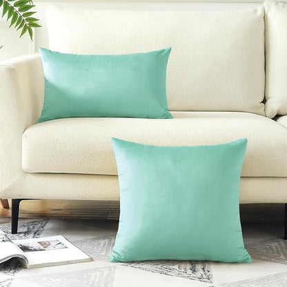 Artscope Luxury Velvet Pillow Covers Decorative Rectangle Pillowcases Soft Solid Cushion Cases for Couch Sofa Bedroom Car Decor 16x24 Inch Aqua Green