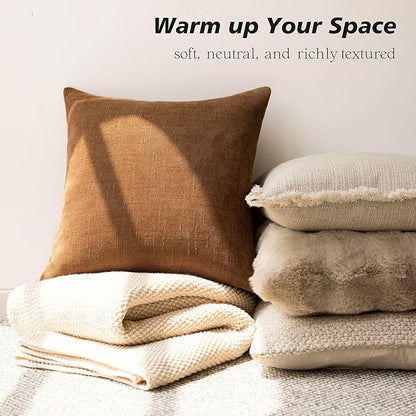 Foindtower Pack of 2 Soft Textured Throw Decorative Pillow Covers Square Accent Solid Cushion Cover Cozy Farmhouse Pillow Case with Zippe for Couch Sofa Bed Living Room 20x20 Inch, Bronze