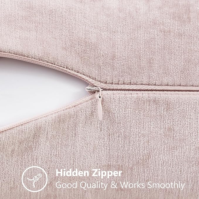 decorUhome Chenille Blush Pink Spring Throw Pillow Covers 12x20 Inch Set of 2, Decorative Soft Couch Pillow Covers Solid Dyed Accent Farmhouse Neutral Rectangle Pillow Cases for Sofa