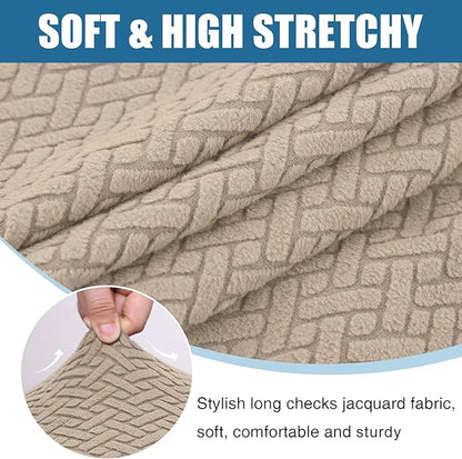 Smiry Waterproof Couch Cushion Covers, Stretch Jacquard Thick Sofa Cushion Covers, Washable Seat Slipcover Elastic Furniture Protector for Pets, Kid (Back Cover L, Camel)