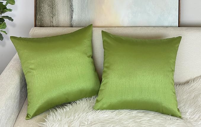 Aiking Home 24x24 Inches Faux Silk Square European Shams, Zipper Closure, Green (Set of 2)